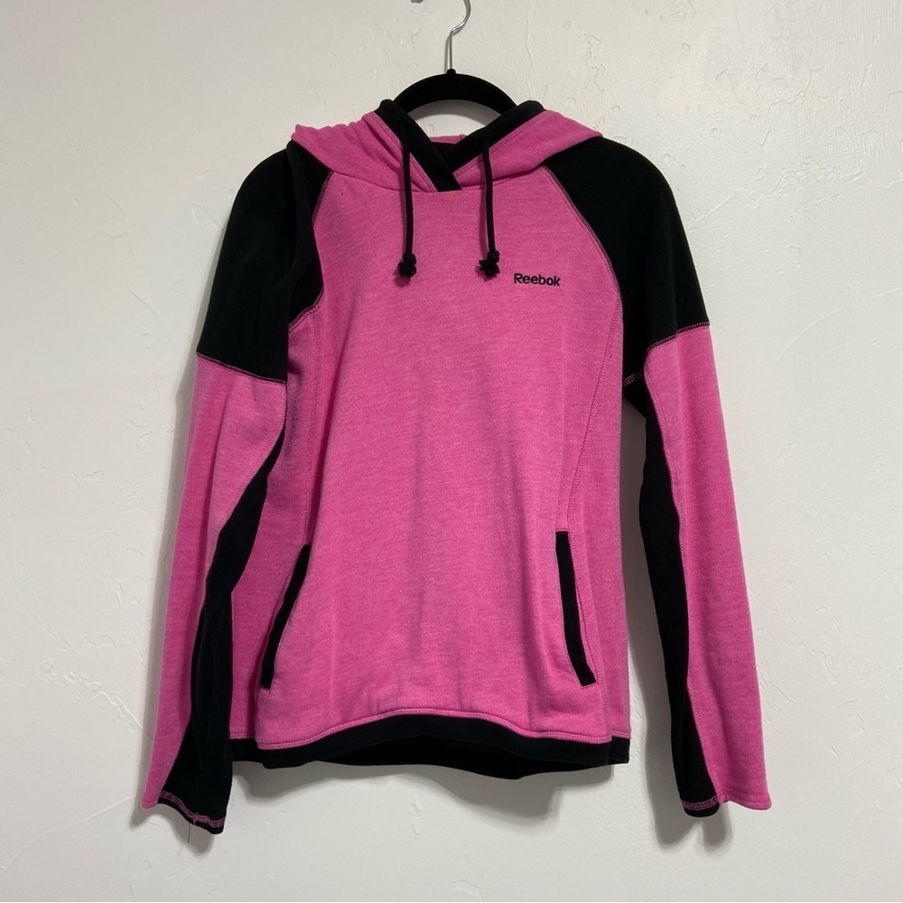 Reebok Women's Pink Black Hoodie Hooded Sweatshirt Pullover Medium